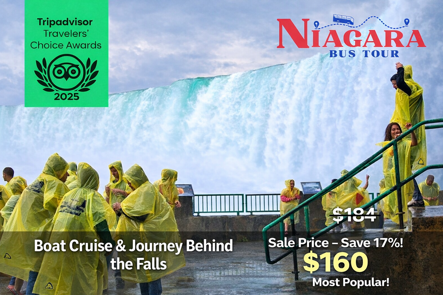 Niagara Falls Bus Tours packages Canada – Boat Cruise and Journey Behind the Falls adventure tour in 2026